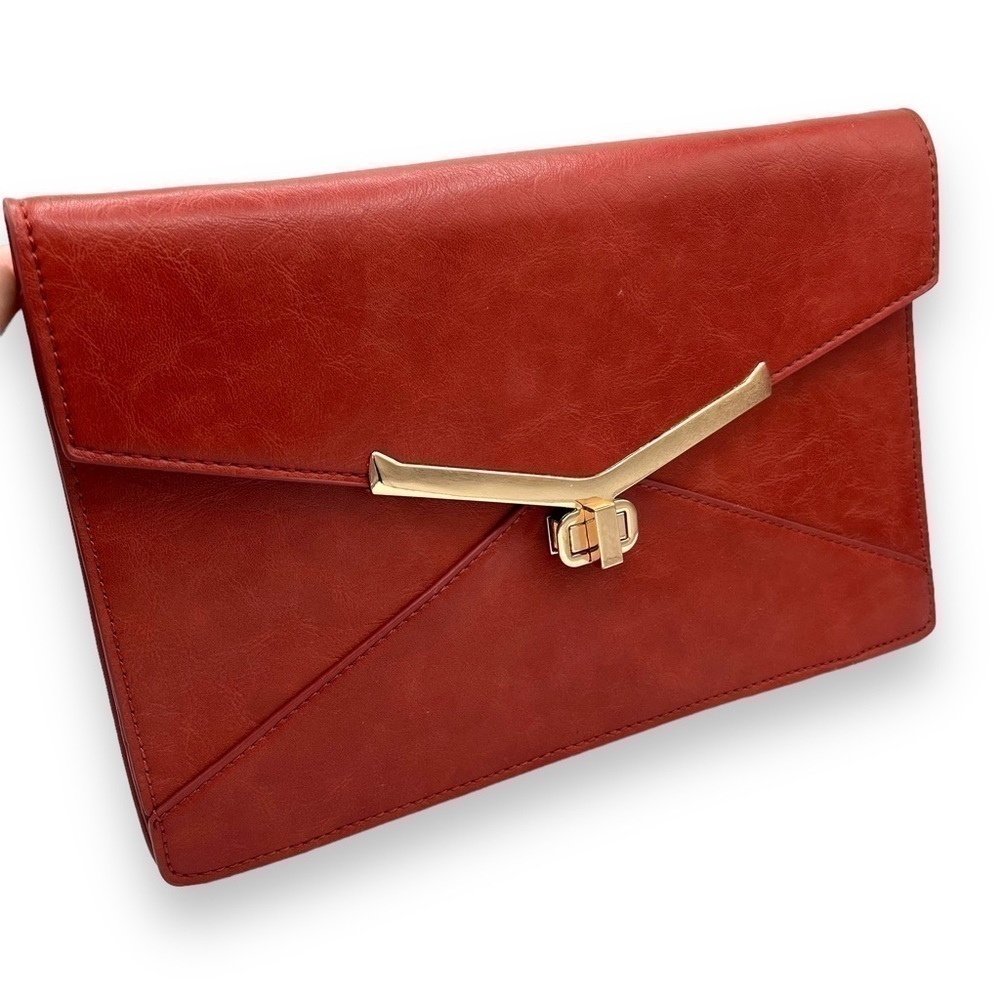 Urban Expressions Faux Leather Twist Lock Envelope Clutch, Whiskey Brown